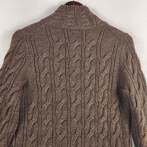 L.L. Bean Cable Knit Cardigan Wool Blend Women’s SZ M Chocolate Brown - Picture 5 of 11